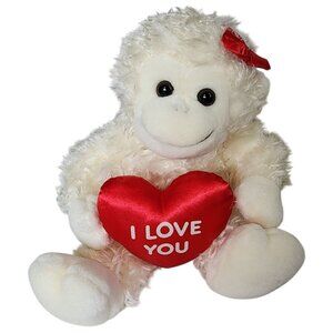 Vintage Russ Berrie White Valentine's Day Monkey Red I Love You Plush Girl